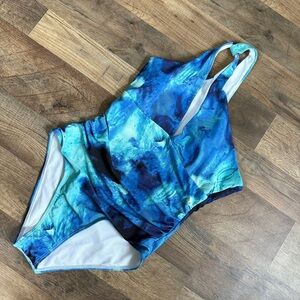 Asymmetrical One Stra Blue Abstract One-Piece Swimsuit Women's S great preworn